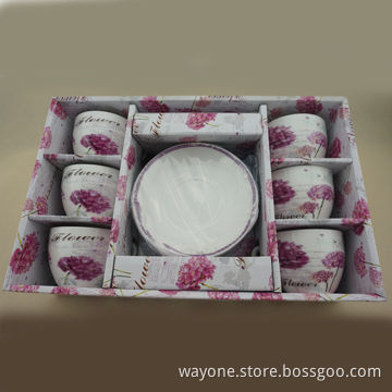 6-set 90cc Coffee Cup Saucer in Printed Gift Box, Flower Design, Pink Ideal for Gifts and Promotions